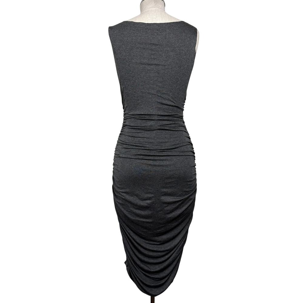 Norma Kamali Ruched Side Sleeveless Midi Knit Jersey Dress Gray Minimalist Sz XS - Picture 5 of 9